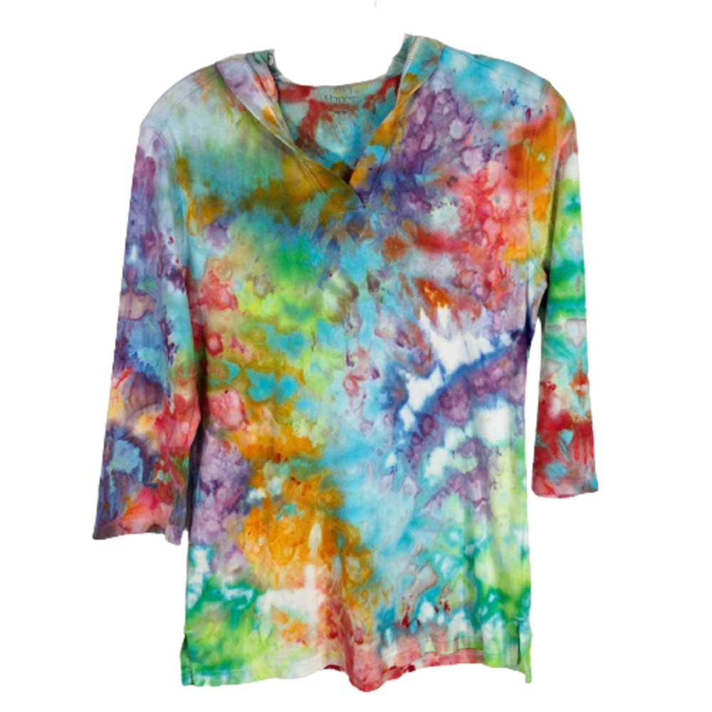 Hanes Womens Small Top‎ Tie Dye Electric Love Hooded Blue Purple Pink Green 252